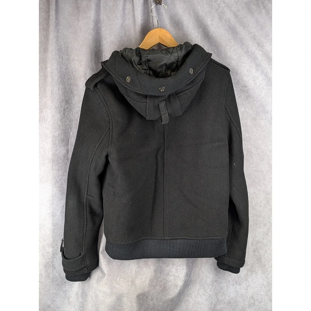 Buffalo David Bitton Mens Black Wool Blend Hooded Bomber Jacket Coat Small S/P